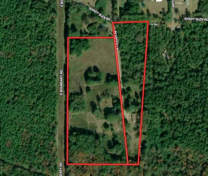 Aerial map showing the 19.5 acre boundary at 625 Shady Glen Road